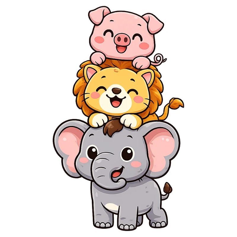 Éléphant, Lion, Cochon