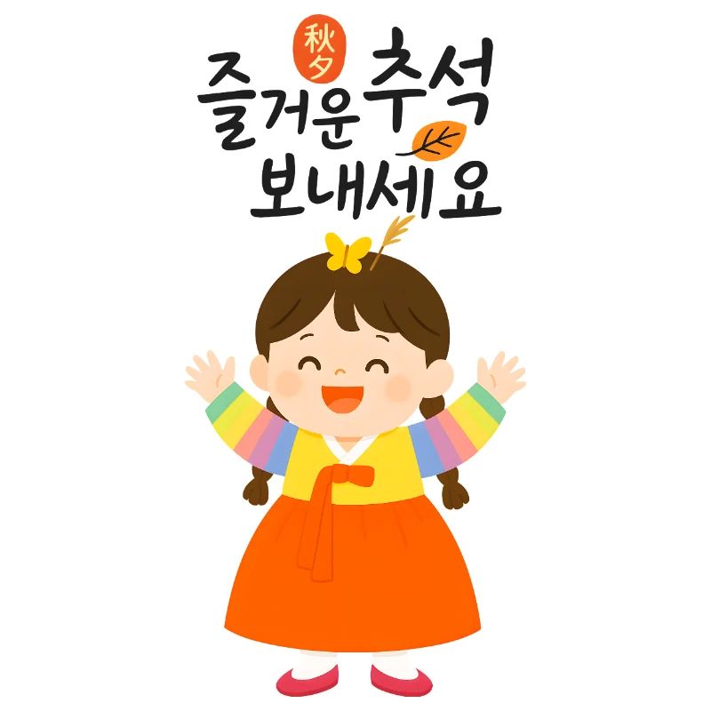Happy Chuseok Gruß mit einem süßen Mädchen in Hanbok