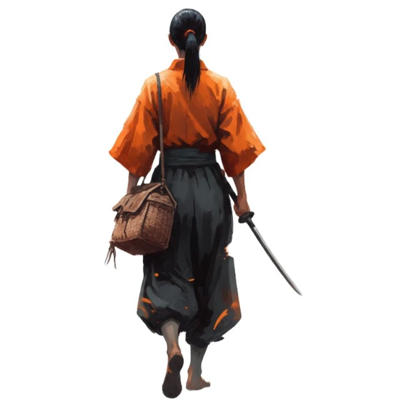 Silhouette de samouraï en robe orange