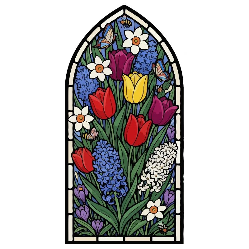 Vitrail tulipe, jonquille, jacinthe
