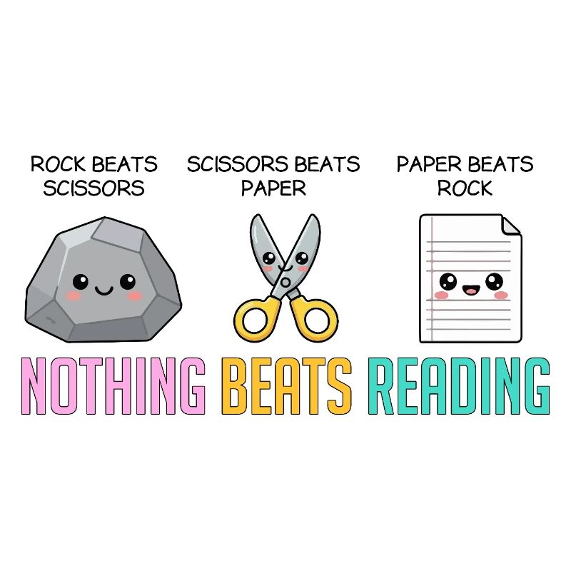 Nichts geht über Buch lesen Schere, Stein, Papier, niedlich