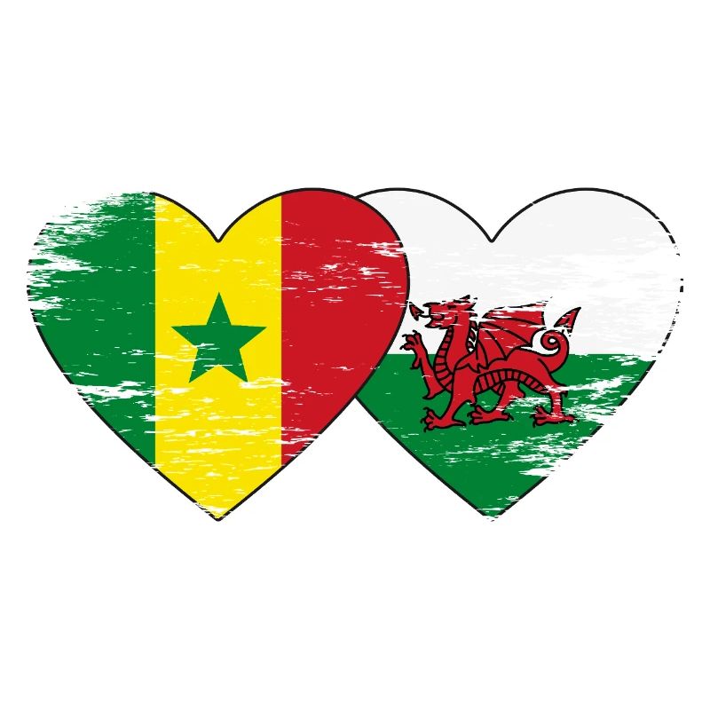 Drapeau du Sénégal Pays de Galles mains forme de coeur utilisé