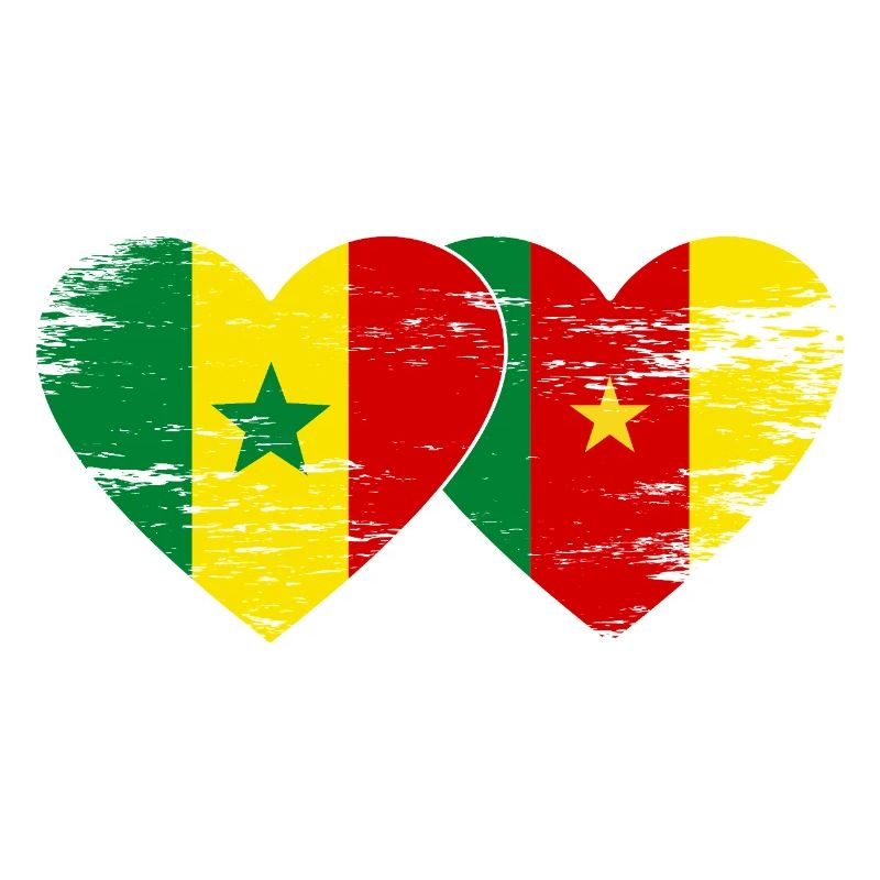 Sénégal Cameroun Drapeau Mains Coeur Utilisé