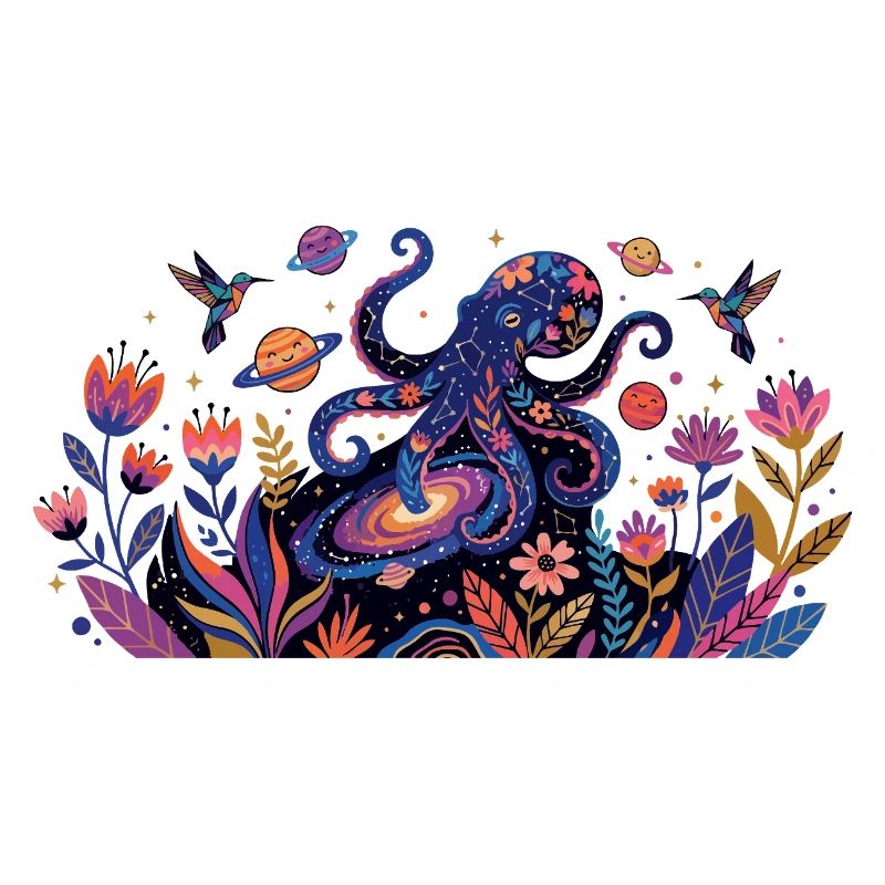 Psychedelic Kraken Bülten Nature Animals Pattern