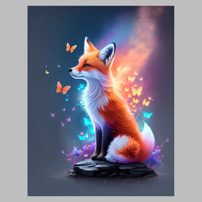 Fantastic Fox with Multicolored Butterflies