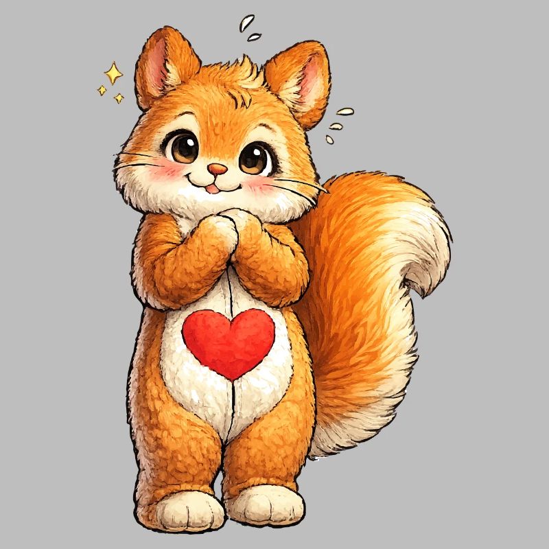 Schüchternes Eichhörnchen mit rotem Herz