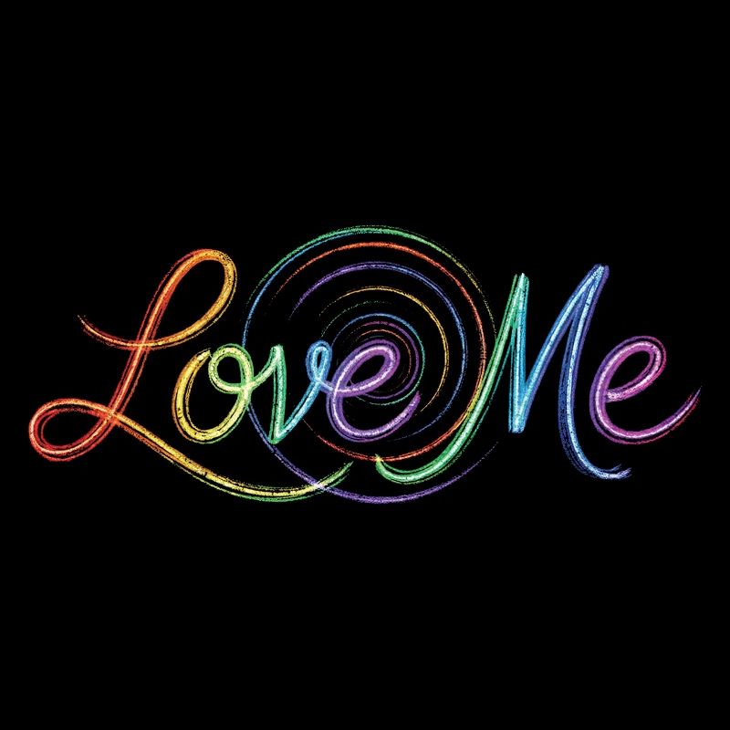 Love Me Say Farbenfroher Textzeichnung Kunstdruck
