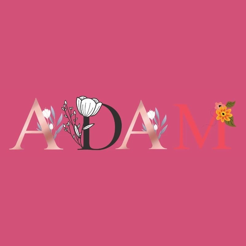Art du nom ADAM avec des fleurs brodées