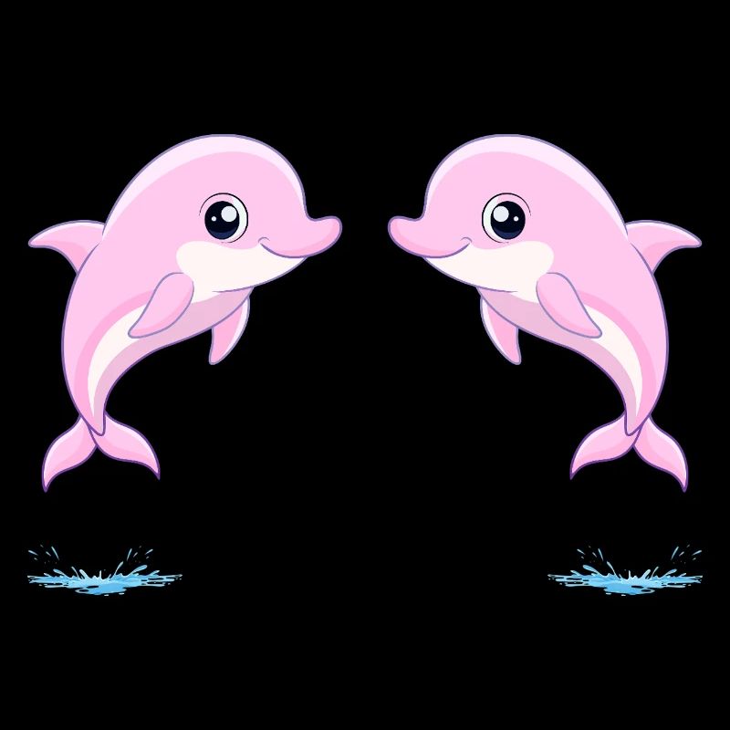 Two baby pink twin dolphins, jumping joyfully