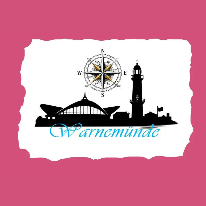 Warnemünde Compass & Lighthouse Silhouette