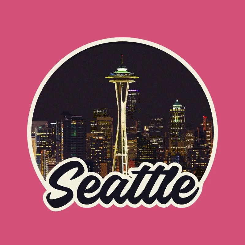 Seattle Skyline Night Logo Space Needle