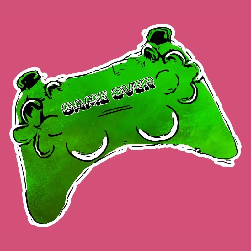 gruener Comic Controller mit Text GAME OVER