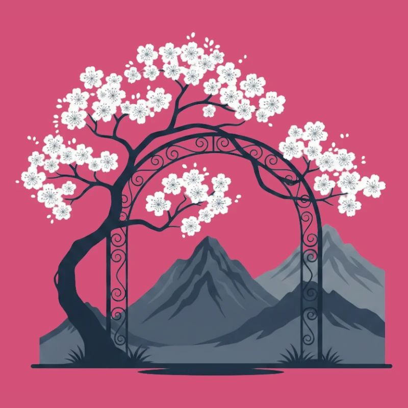 Sakura Bogen über Bergkette