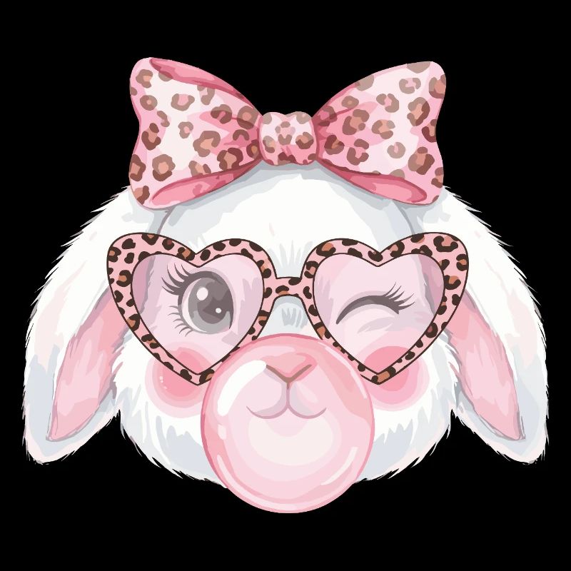 Lapin de Pâques à lunettes léopard avec nœud rose