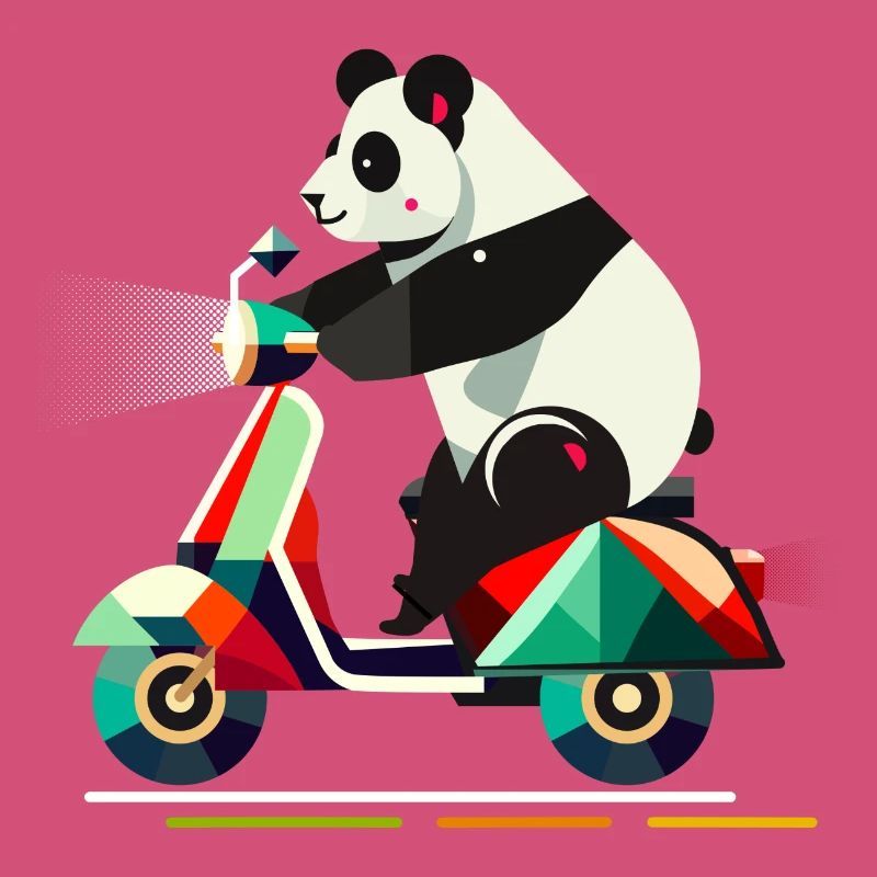 Panda plus mignon sur un scooter coloré