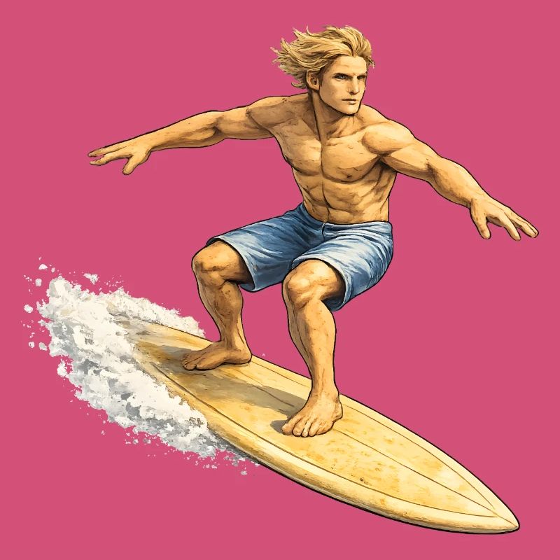 Surfer on wave in summer