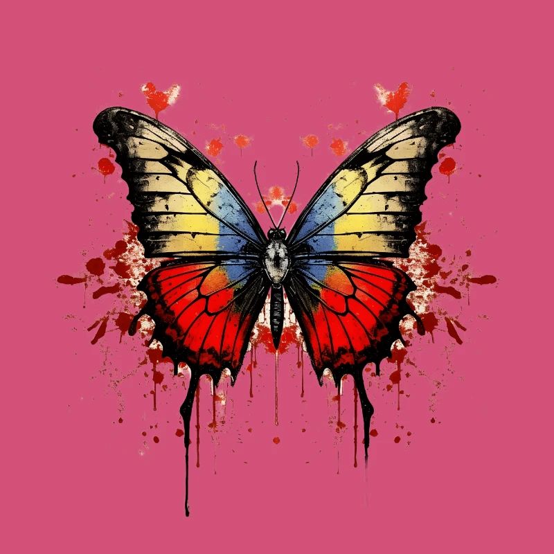 Farbenfroher Schmetterling mit Blut-Splatter-Desig