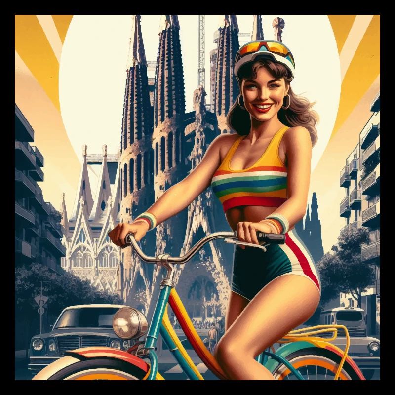 Barcelone rétro : Belle fille à vélo