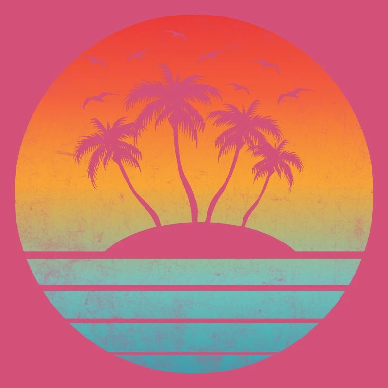 Coucher tropical rond palmier îlot