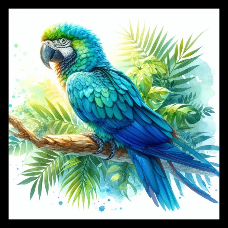 Aquarelle Ara bleu