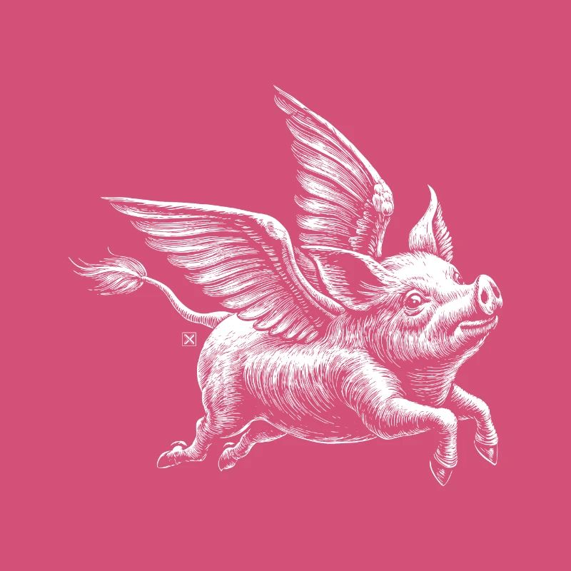 Cochon ailé : illustration rétro
