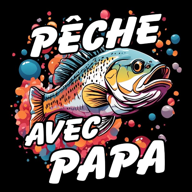 Pêche avec papa. Motif de pêche coloré