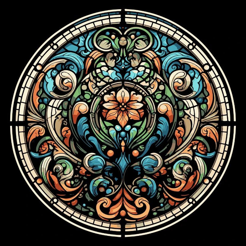 Stained glass window with a floral design