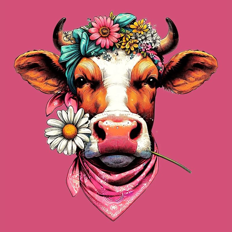 Vache avec des fleurs