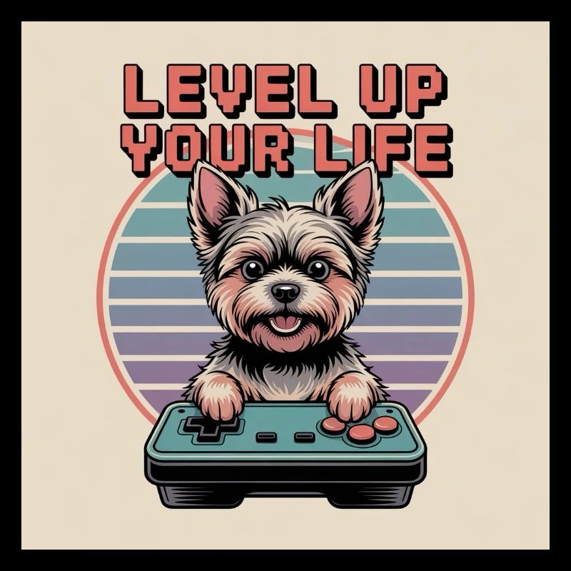 Chien gamer rétro mignon