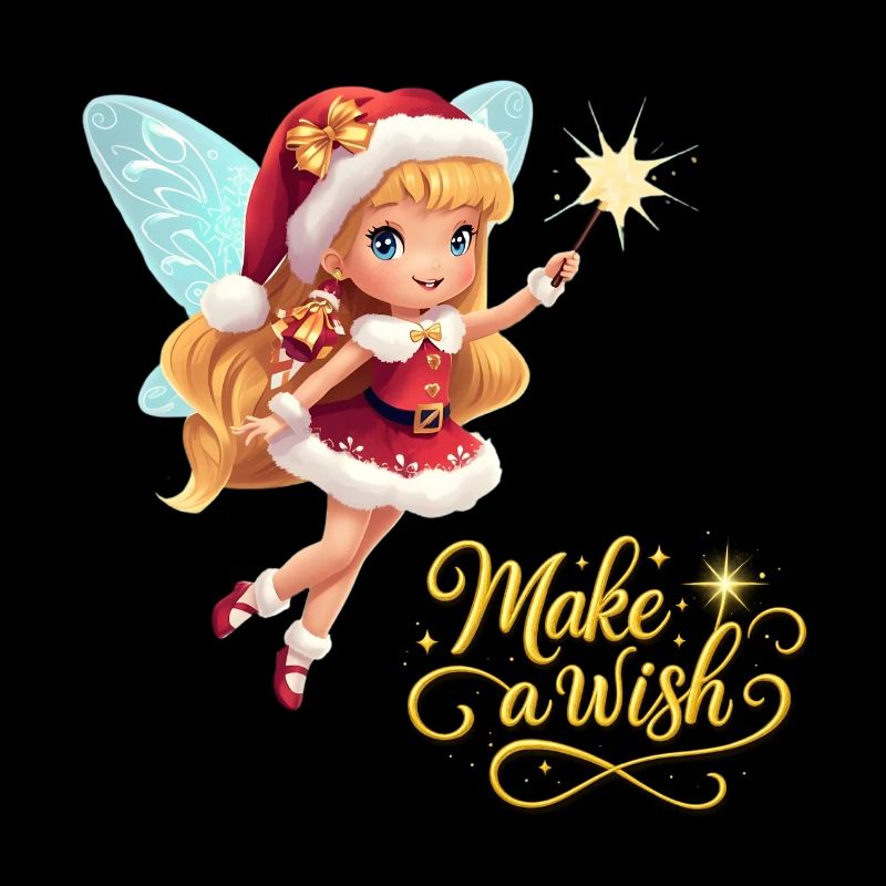 Douce fée de Noël avec baguette magique Fais un vœu