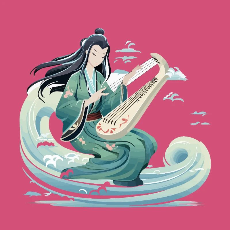 Guqin Master on Sea Wave