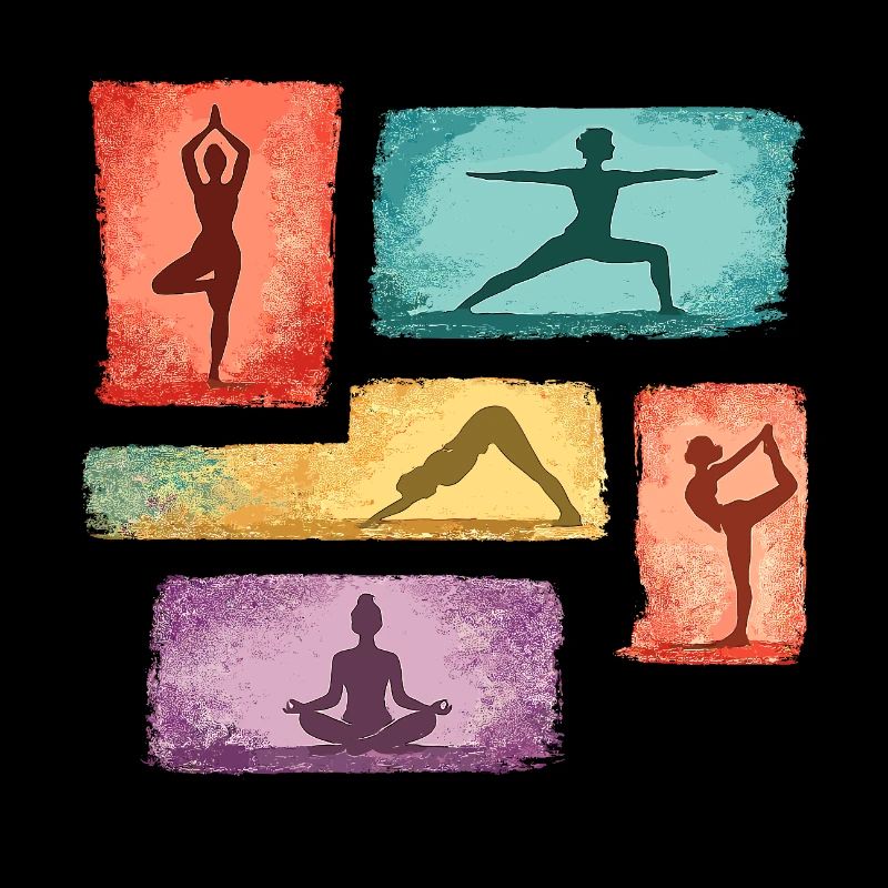 Silhouettes de yoga en blocs de couleur