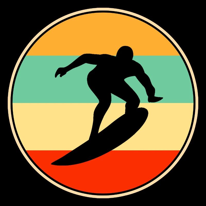 Silhouette vintage surfeuse surfeuse rétro au coucher de soleil