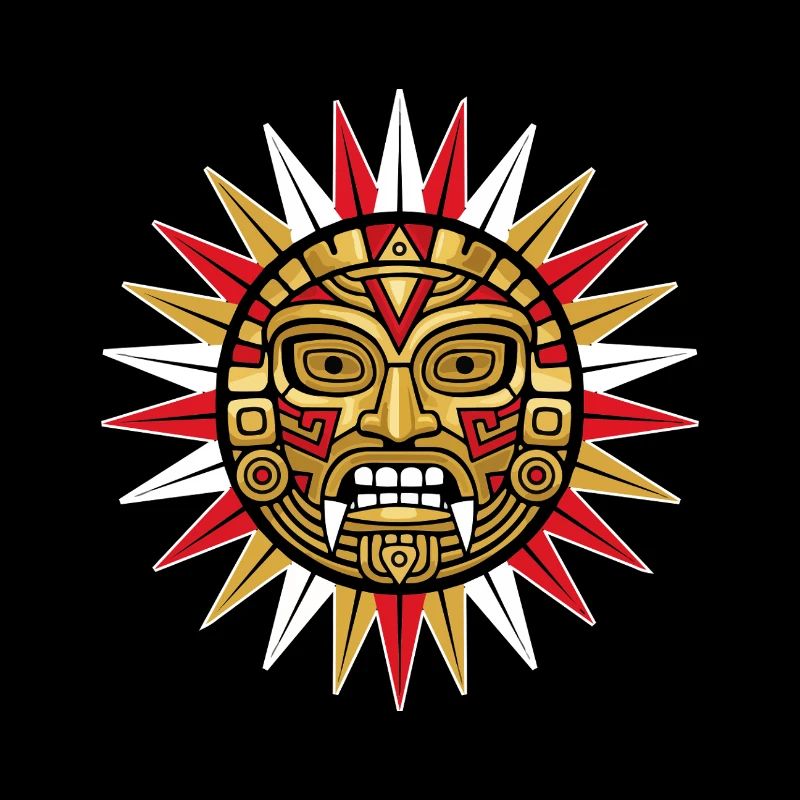 Soleil Maya Inca Divinité Or Rouge Totem