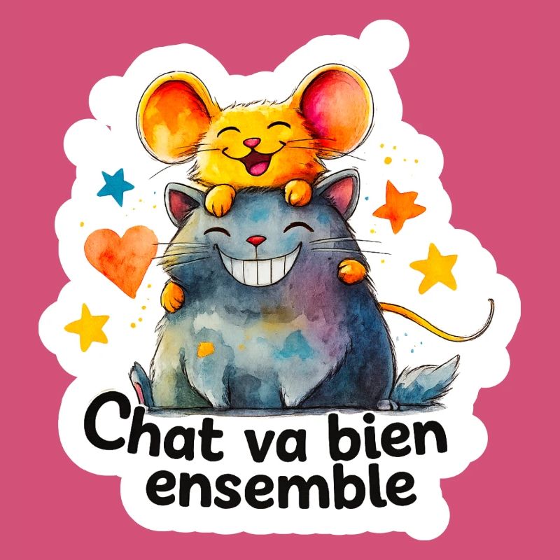 Chat et Souris Heureux Ensemble