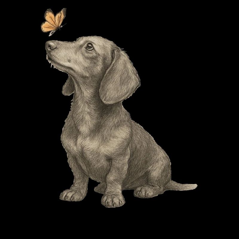 Teckel avec illustration vintage papillon