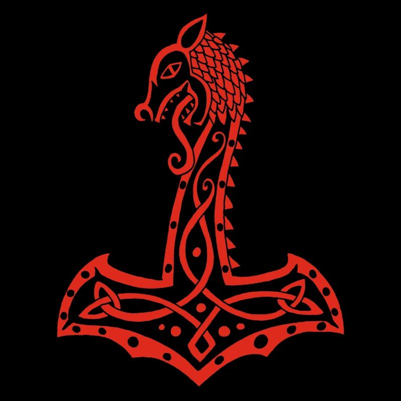 Loup rouge et marteau de Thor