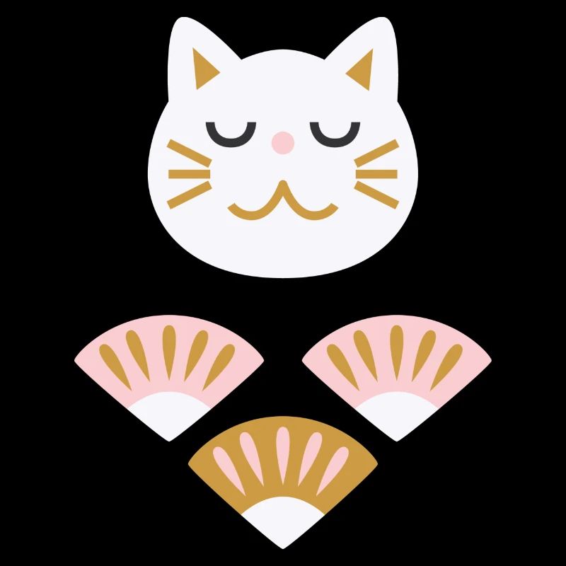 Chat japonais avec éventails L blanc