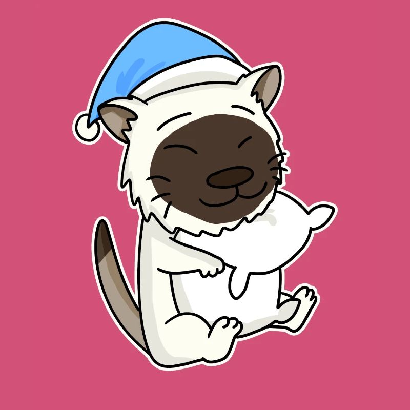 Sleeping Tired - Cat with Pillow and Sleepy Cap