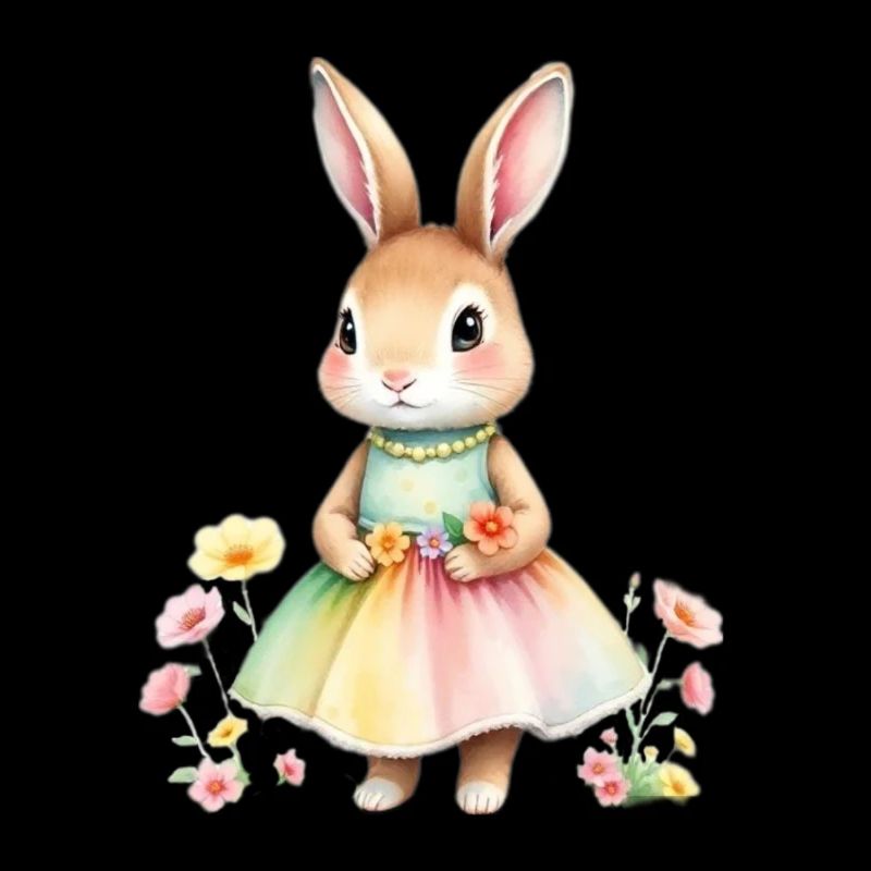 Lapin pastel en robe arc-en-ciel