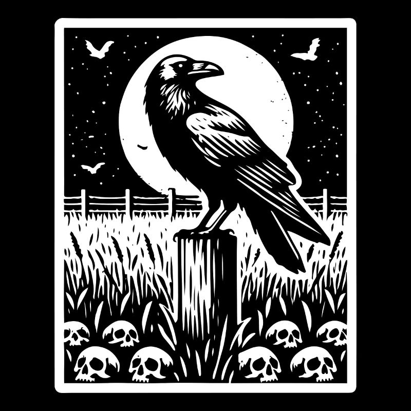 Corbeau Plein Lune Champ Crâne