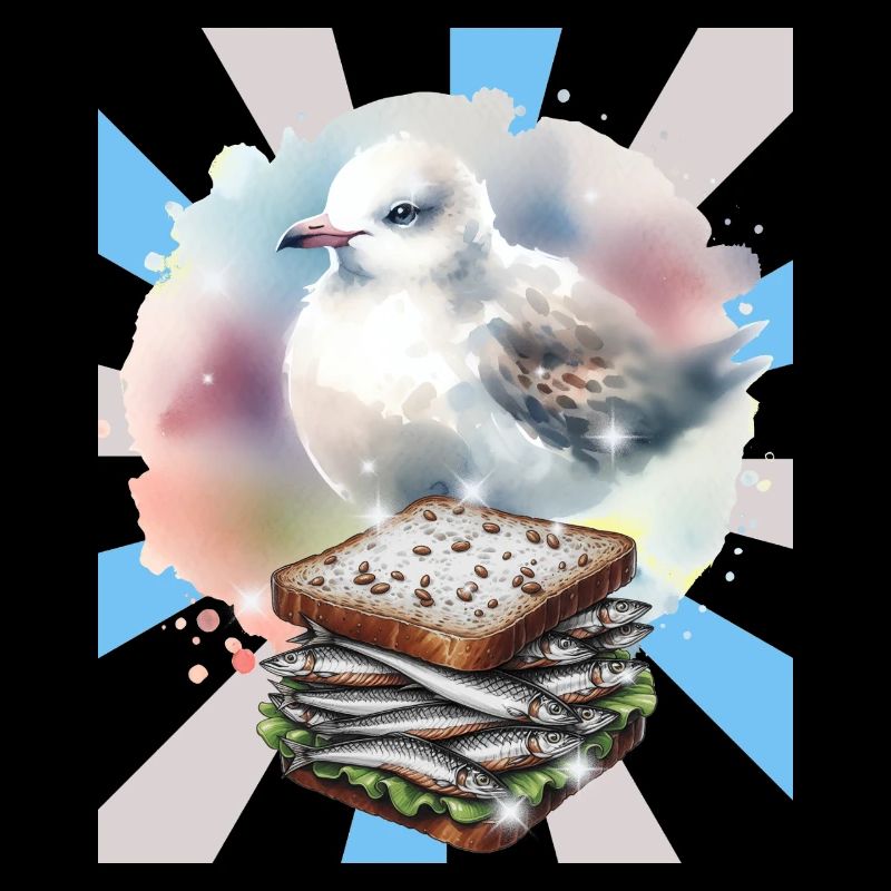 Fish and Seagull Sandwich Illustration