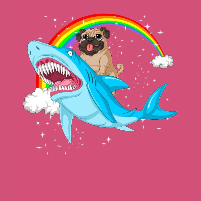 Mops reitet Hai Regenbogen