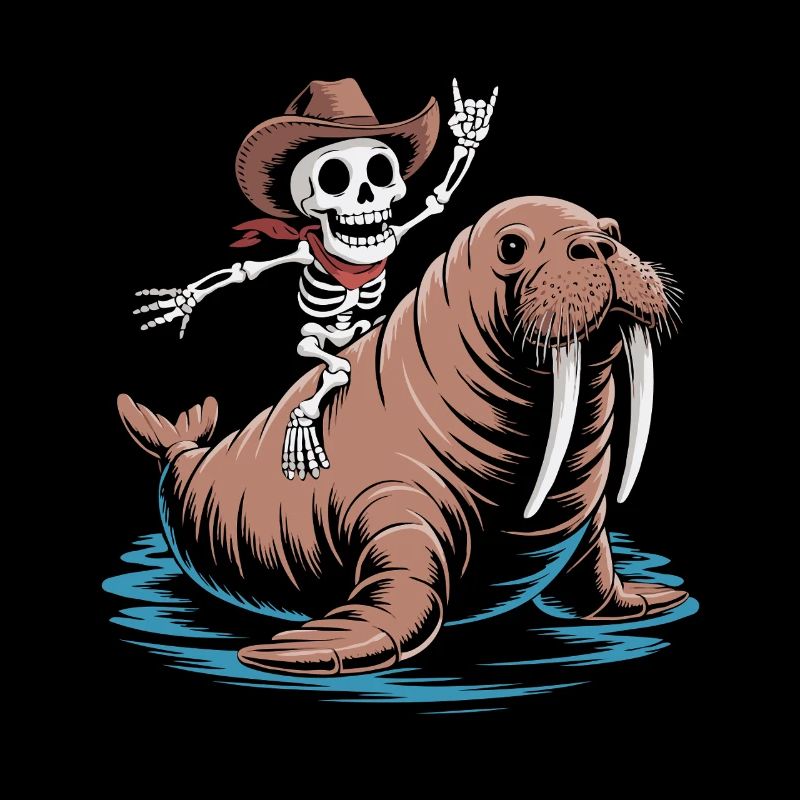 Skelettcowboy auf Walross