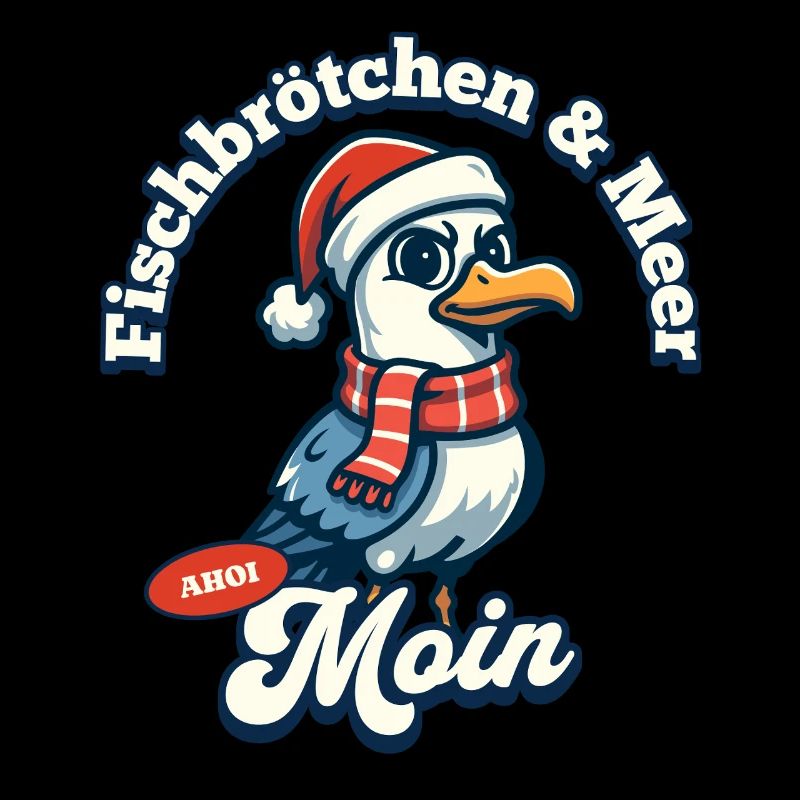 Fischbrötchen & Meer Möwe mit Weihnachtsmütze