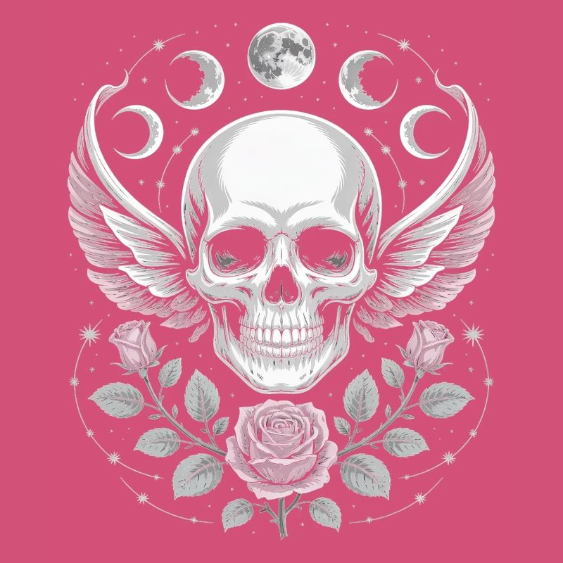 Gothic Skull with Moon Phases and Roses Design