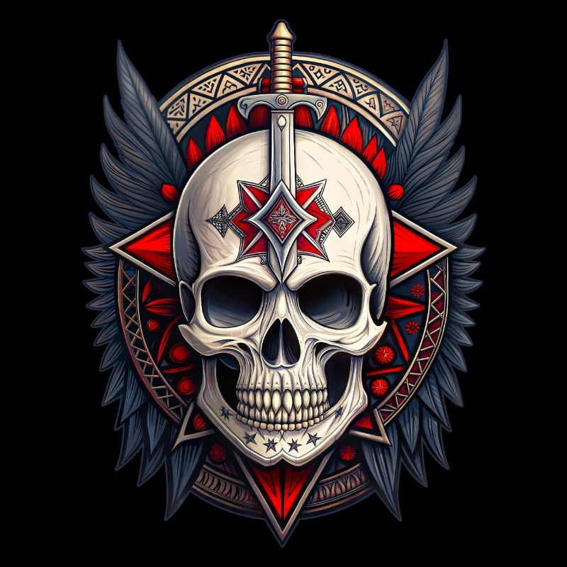 Gothic Totenschädel Säbel Flügel Totenkopf schwarz rot