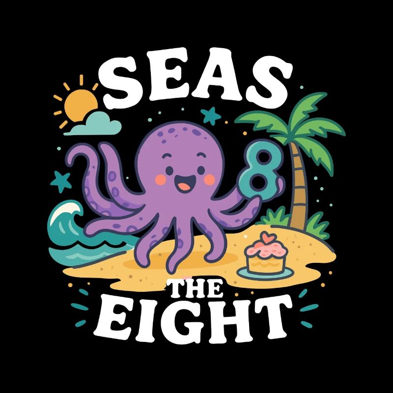 Mers Les huit mignon Octopus Birthday Island