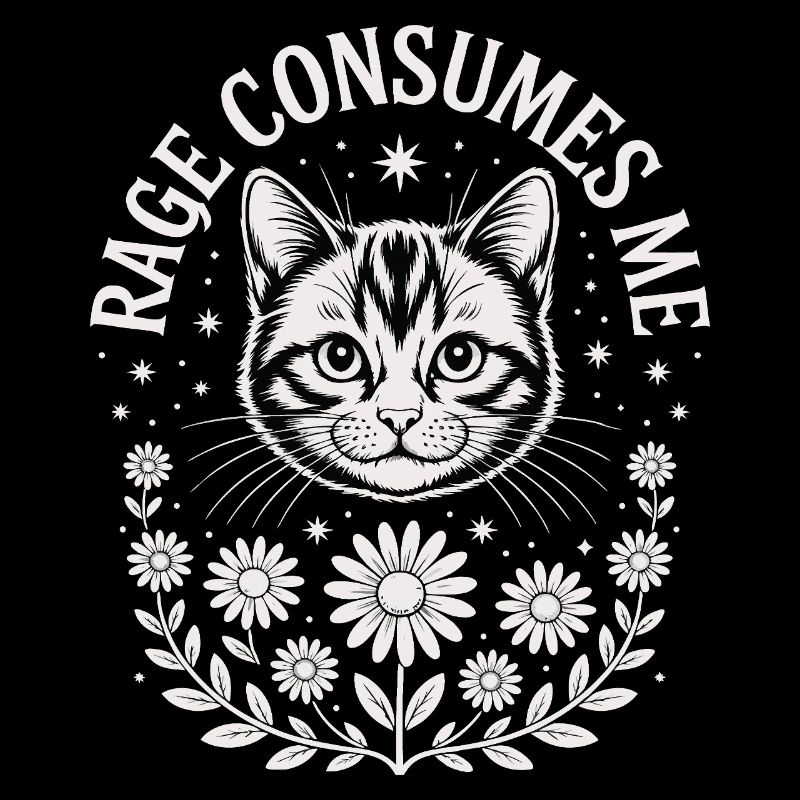 Chat et couronne florale en noir et blanc
