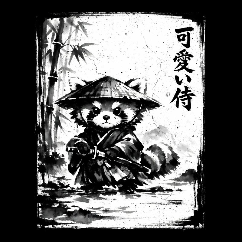 Samurai Roter Panda Sumi-e Tuschezeichnung